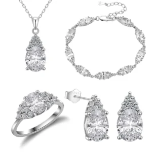 RENSINO Luxury 925 Sterling Silver Oval Sparkling Zirconia Engagement Party Romantic Bride Women’s Set Anniversary Jewelry