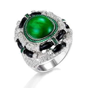 RENSINO Luxury 925 Sterling Silver Ring Jewelry Cubic Zirconia Emerald Ring