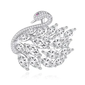 RENSINO Luxury 925 Sterling Silver Swan Brooch with Zircon High Design Sense Female Jewelry for Wedding or Gift