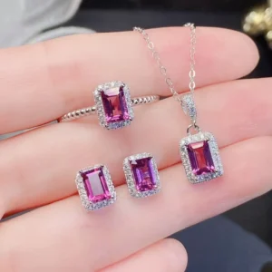 RENSINO Luxury 925 Sterling Silver Women’s Jewelry Set Gold Natural Garnet for Parties Weddings CMA Certified