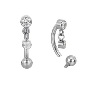 RENSINO Luxury ASTM F136 Titanium Titanium CZ Dangle Curve Bar Eyebrow Body Jewelry Zircon for Women