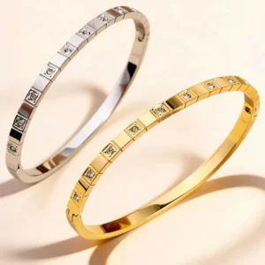 RENSINO Luxury Anti Tarnish Zirconia Titanium Stainless Steel Bracelets Gold Plated Trendy Geometric Design Women Fashion Charm Bangle