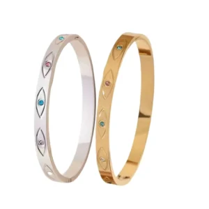 RENSINO Luxury Anti Tarnish Zirconia Titanium Stainless Steel Bracelets Gold Plated Trendy Geometric Design Women Fashion Charm Bangle