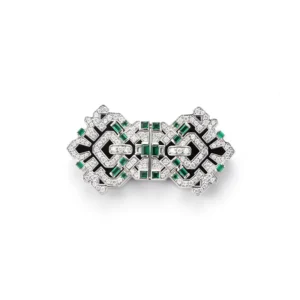 RENSINO Luxury Art Deco Style Brooch 925 Sterling Silver Brooches Full Paved Emerald Green Zirconia Diamond Fine Jewelry Brooches