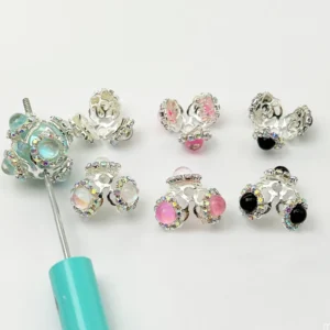RENSINO Luxury Beaded Flowers Silver Zircon Beads Fancy Crystal Rhinestone Spacer Beads Bead Caps for Jewelry Making Bulk