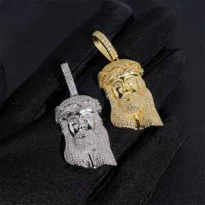 RENSINO Luxury Bling Bling Full Pave Moissanite Jesus Piece Pendant Gold Plated Hip Hop Mens Religious Christian Charm Necklace Jewelry
