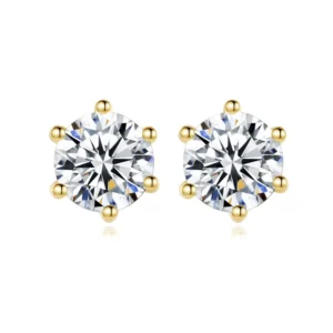 RENSINO Luxury Classic Ins S925 Sterling Silver Zircon Earrings Gifts for Women Six Claw Stud Earrings
