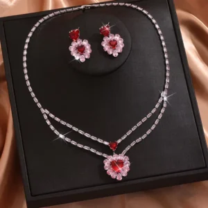 RENSINO Luxury Copper Silver Plated Trendy Bridal Jewelry Sets Zircon Stones Multi Color Wedding Anniversary Gift Necklace