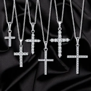 RENSINO Luxury Cross Pendant Rhodium Plated CZ Diamond 925 Sterling Silver Cross Pendant for Special Occasions