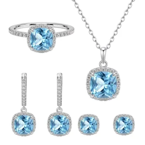 RENSINO Luxury Custom Jewelry Manufacturers 925 Sterling Silver Classic Square Blue White Zircon Fine Jewelry Sets for Women