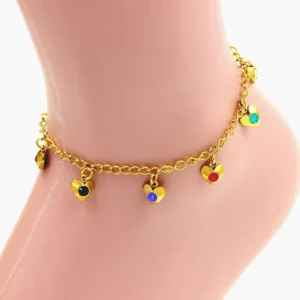 RENSINO Luxury Custom Non Tarnish Assorted Stone Anklet Stainless Steel Link Chain Crystal Zircon Pendant Ankle Bracelet