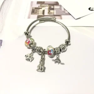 RENSINO Luxury Cute Girls Animal Dinosaur Rabbit Elephant Pendant Stainless Steel Charm Bracelet