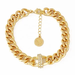 RENSINO Luxury Designer Fashion Gemstone Pendant Cuba Link Chain Gold Plated Diamond Bracelet Trending Jewelry for Women