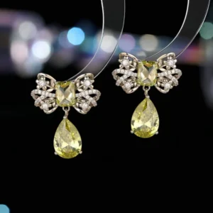 RENSINO Luxury European American Fashion Silver Needle Bowknot Drop Earrings Zircon Women Jewelry