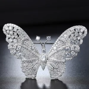 RENSINO Luxury Fashion Fine Jewelry Silver Custom Animal Zircon Pearls Butterfly Pins Brooches for Women