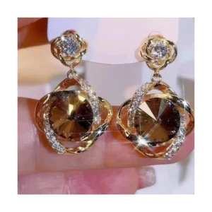 RENSINO Luxury Fashion Jewelry Gold Plated Crystal Diamond Drop Pendant All match Silver Needle Women Earrings