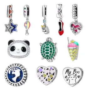 RENSINO Luxury Fashion Jewelry Manufacturer 925 Silver Charms Panda Heart Ghost Clip Beads Fit Reflection Bracelet DIY Jewelry Gift