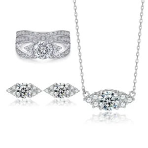 RENSINO Luxury Fashion Jewelry Sets 925 Sterling Silver Cubic Zircon Ring Earrings Necklace Jewellery Set for Bridal