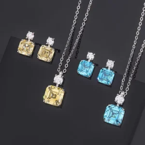RENSINO Luxury Fine Fashion Jewelry Silver 925 Rhodium Plated Zircon Womens Stud Earrings & Necklaces Party Engagement Anniversary Gift