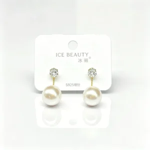 RENSINO Luxury Fine Gold Plated S925 Silver Needle Square Zirconia Teardrop Pearl Drop Earrings Fashion Jewelry Dangle Earrings