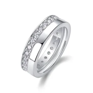 RENSINO Luxury Full Moissanite Band Ring S925 Sterling Silver Plated with 18K White Gold Elegant Wedding Jewelry Wedding Ring