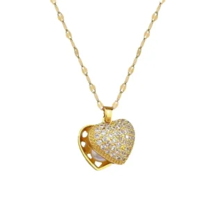 RENSINO Luxury Heart Diamond Copper Link Chain Pendant Necklace For Women Romantic