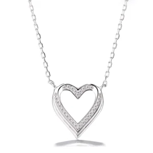 RENSINO Luxury Heart Jewelry 925 Silver Zircon Necklace