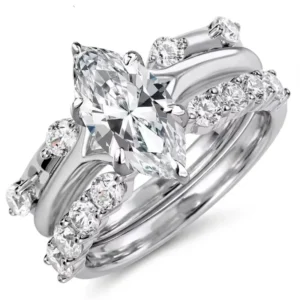 RENSINO Luxury IGI Marquise Cut Laboratory-grown Drill Wedding Ring Couple Set for Women 3 Set 18k Gold Plated S925 Silver Couple Ring