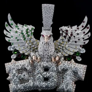 RENSINO Luxury Iced Out Brilliant VVS Moissanite Custom Flying Owl With Letter Pendant Hip Hop Unisex Jewelry