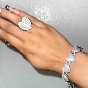 RENSINO Luxury Iced Out CZ Gold Big Heart Ring White Hip Hop 18k Gold Silver Plated Women Heart Rings