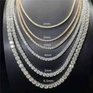 RENSINO Luxury Iced Out Chains Silver S925 2-5mm VVS1 Moissanite Tennis Chain Necklace Women and Men