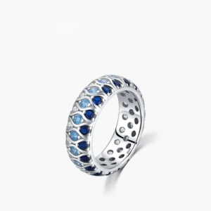 RENSINO Luxury Jewelry 925 Sterling Silver Full Diamond Ring Inlaid Blue Zirconia CZ Geometric Rings for Women