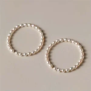 RENSINO Luxury Jewelry Rice Bead Pearl Bracelet 925 Silver Natural Freshwater Pearl Elastic Bracelet for Women