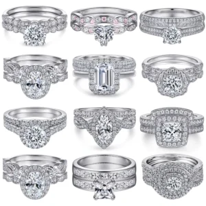 RENSINO Luxury Lab Diamond Original Silver 3 Piece Wedding Ring Set 925 Sterling Silver For Couples Set And Engagement