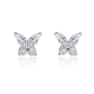 RENSINO Luxury Marquise Cut Moissanite Wedding Jewelry 925 Sterling Silver Butterfly Stud Earrings Women Gift