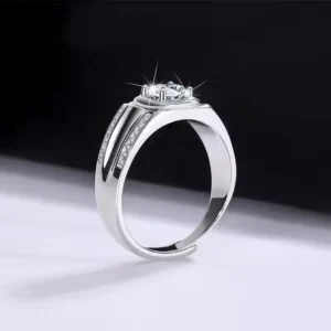 RENSINO Luxury Men’s S925 Sterling Silver Four Claw Moissanite Ring for Men Elegant Atmosphere White Gold Fine Jewelry