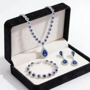 RENSINO Luxury Necklace Earrings Bracelet Colorful Crystal Gemstone Jewelry Gift Sets for Party