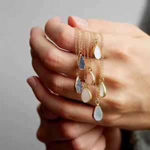 RENSINO Luxury Necklaces for Women Gold Plated Silver Sterling Teardrop Druzy Crystal Semi Precious Stone Necklaces
