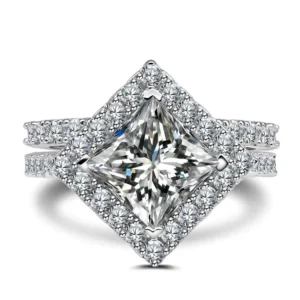 RENSINO Luxury Princess Cut 925 Sterling Silver Ring Set Trendy Wedding Engagement Cubic Zirconia for Parties and Bridal Jewelry
