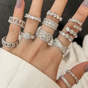 RENSINO Luxury Punk Hip Hop Cuban CZ Zirconia Fine Fashion Brass Jewelry Wedding Rings For Women Men With Moissanite Main Stone