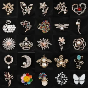 RENSINO Luxury Rose Gold Rhinestone Crystal Flower Brooches Women Wedding Bridal Party Brooch Factory Supply Brooches Custom Broches