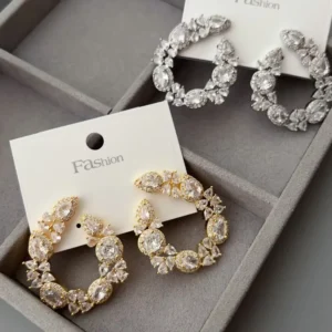RENSINO Luxury Round Oval Teardrop Cubic Zirconia Hoop Earrings Gold Silver Plated Statement Wedding Party Women Jewelry Earrings