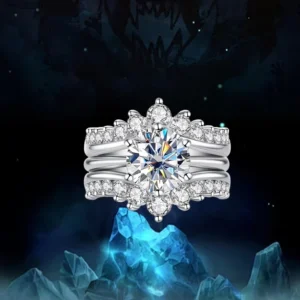 RENSINO Luxury S925 Silver Moissanite Engagement Bezel Ring Wedding Jewelry Set with Certificate for Gift or Anniversary