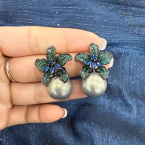 RENSINO Luxury S925 Sterling Silver Needle Flower Women Earrings Inlaid Sparkling CZ Stone Wedding Bridal Pearl