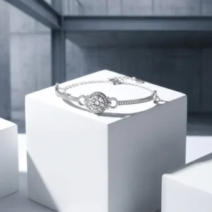 RENSINO Luxury S925 Sterling Silver Platinum Plated 1ct Moissanite Women’s Charm Solitaire Minimalist Bracelet