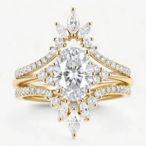 RENSINO Luxury S925 Sterling Silver Women’s Stacked Ring 3 Pieces 15 Karat Oval Moissanite Prong Set Opening Ceremony