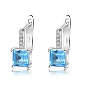 RENSINO Luxury S925 Sterling Silver Zircon Earrings Gifts for Women Square Huggie Earrings