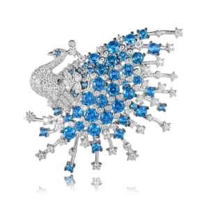 RENSINO Luxury Sapphire Zircon Peacock Flaunting Its Tail Brooch Jewelry 925 Silver Pin Animal Peacock Brooch