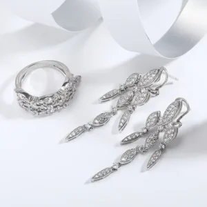 RENSINO Luxury Shinning Silver Jewelry Set 925 Sterling Women CZ Zirconia Ring and Earring Sets