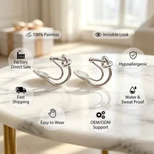 RENSINO Luxury Silver Knot Clip On Earrings For Women Painless Invisible Mosquito Coil Earrings Factory Direct Sale Fast Shipping